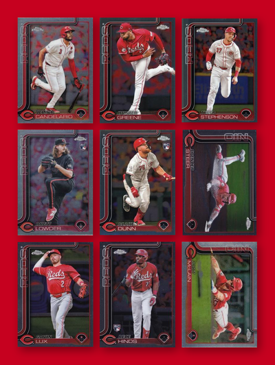 2025 Topps Chrome Cincinnati Reds team set - all 9 base cards