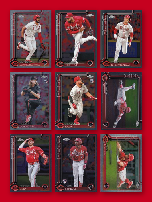 2025 Topps Chrome Cincinnati Reds team set - all 9 base cards