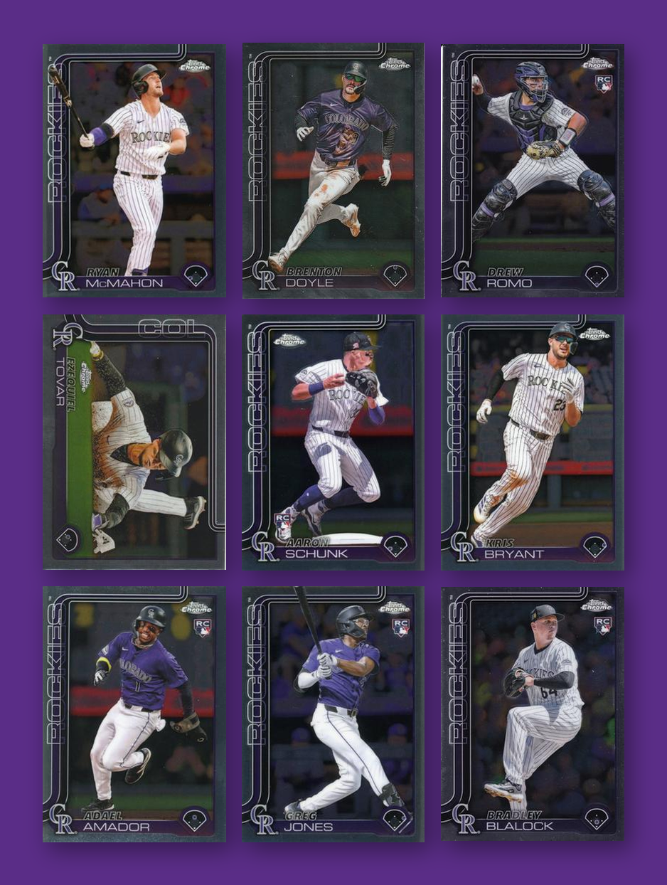 2025 Topps Chrome Colorado Rockies team set - all 9 base cards