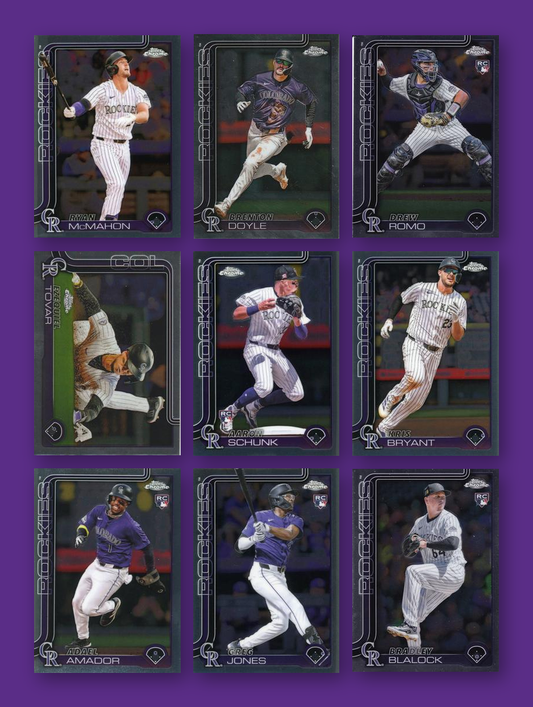 2025 Topps Chrome Colorado Rockies team set - all 9 base cards