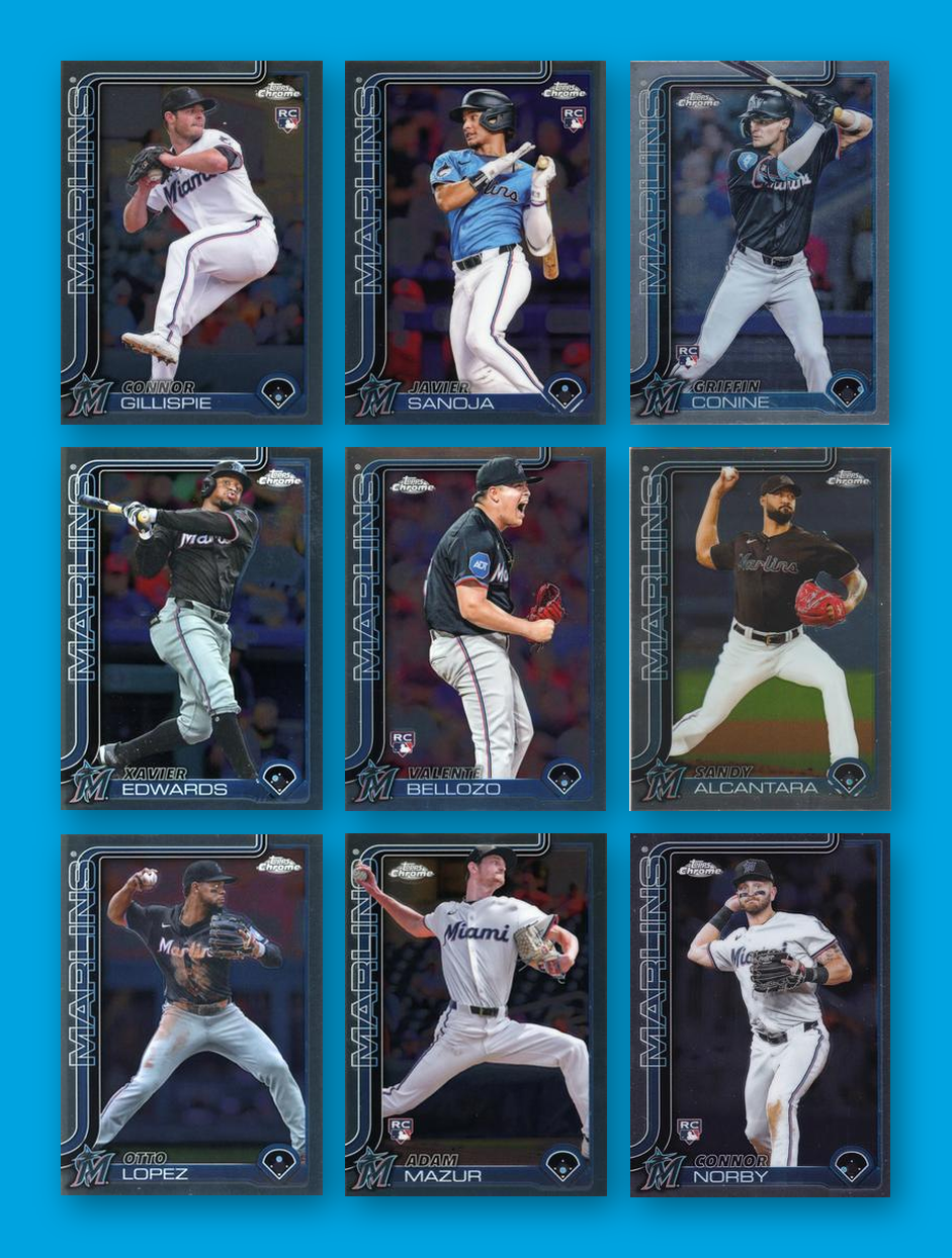 2025 Topps Chrome Miami Marlins team set - all 9 base cards