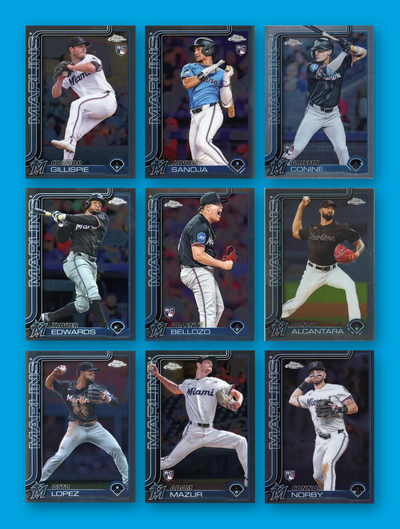 2025 Topps Chrome Miami Marlins team set - all 9 base cards