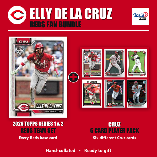 Elly De La Cruz Cincinnati Reds Baseball Fan Bundle - 2026 Topps Series 1 & 2 Team Set + 6 Card Player Pack