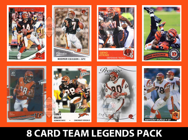 Cincinnati Bengals 8 Card Legends Pack Donruss Topps Panini Esiason Munoz plaque