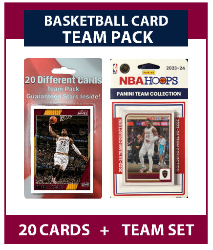 Cleveland Cavaliers 20 Cards LeBron James + 2023-24 HOOPS Team Set Mitchell plaque