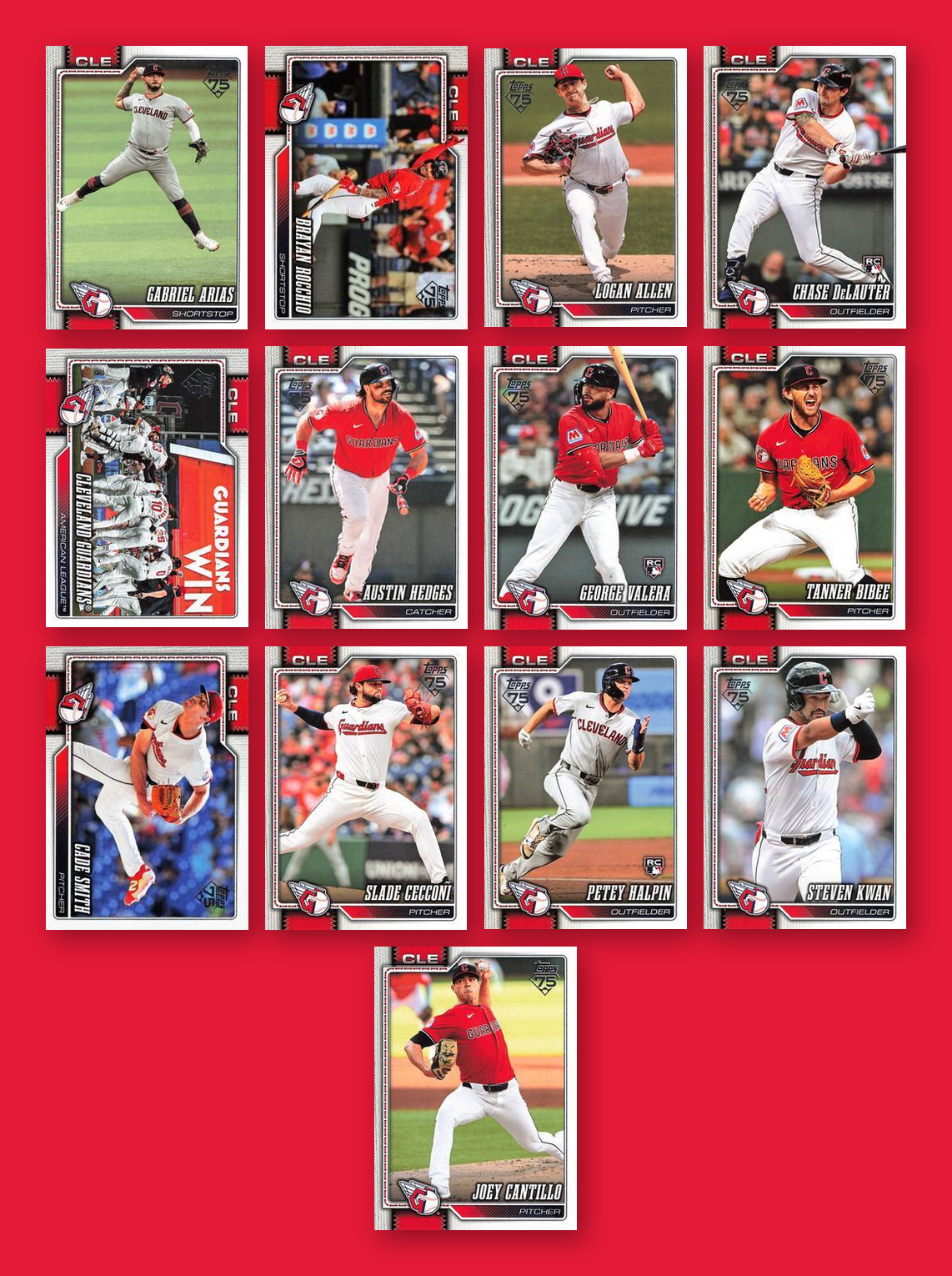 2026 Topps Series 1 & 2 Baseball Team Set 22 Cards Cleveland Guardians Ramírez Kwan