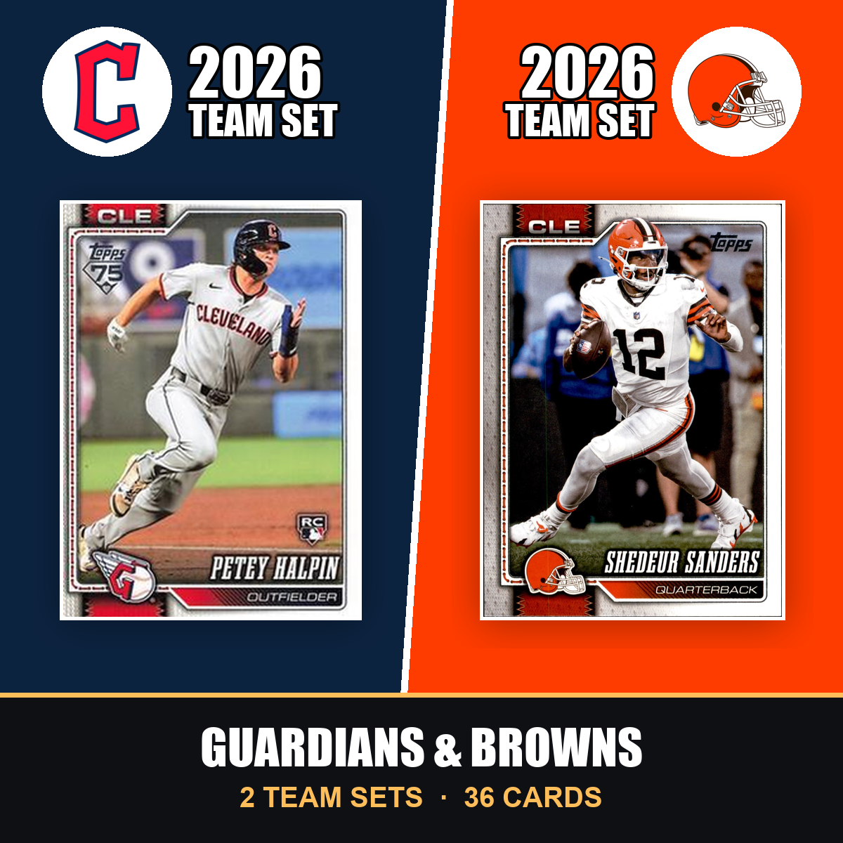 2026 Topps Cleveland Guardians & Browns Team Set Combo - Baseball + Football 2-Sport Bundle - José Ramírez & Quinshon Judkins