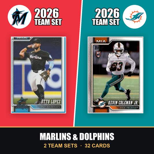 2026 Topps Miami Marlins & Dolphins Team Set Combo - Baseball + Football 2-Sport Bundle - Otto Lopez & De'Von Achane