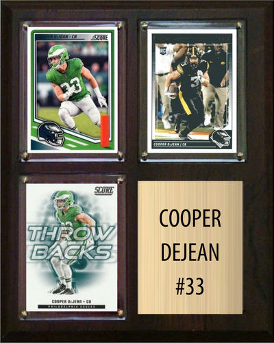 Cooper DeJean Philadelphia Eagles football plaque with 3 trading cards and engraved nameplate, 8x10 fan cave display