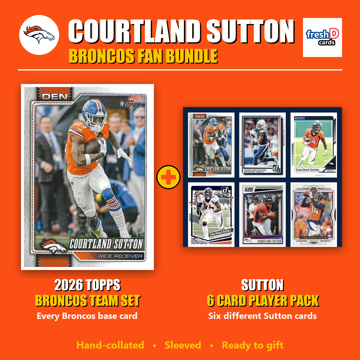 Courtland Sutton Denver Broncos Football Fan Bundle - 2026 Topps Team Set + 6 Card Player Pack
