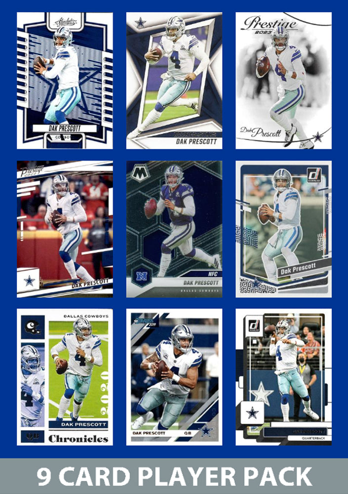 Dak Prescott 9 Card Player Pack 2023  2024 2025 Donruss Panini Score Dallas Cowboys plaque