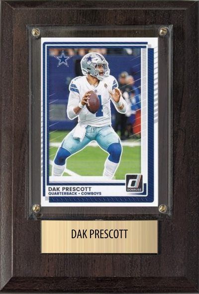 Dak Prescott Dallas Cowboys football plaque with 1 trading card and engraved nameplate, 4x6 fan cave display