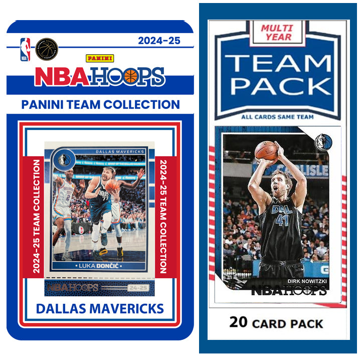 Dallas Mavericks Multiyear Pack 20 Cards Dirk Nowitzki + 2024-25 HOOPS Team Set Luka Doncic plaque