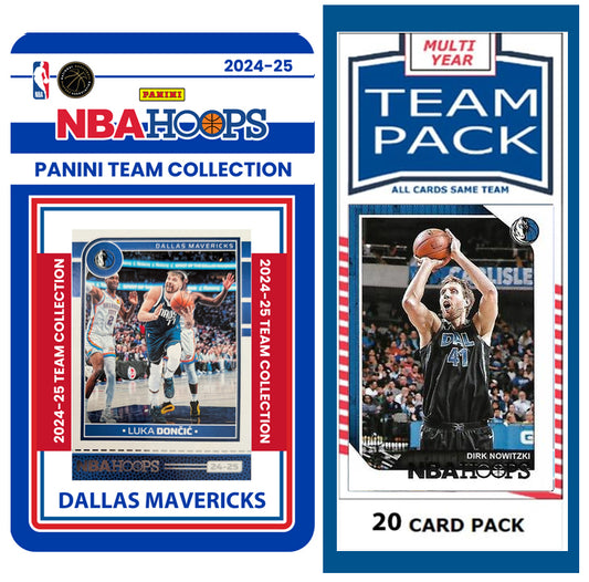 Dallas Mavericks Multiyear Pack 20 Cards Dirk Nowitzki + 2024-25 HOOPS Team Set Luka Doncic plaque