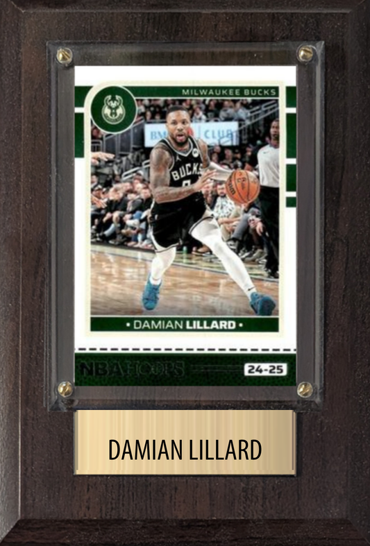 Damian Lillard Portland Trail Blazers basketball plaque with 1 trading card and engraved nameplate, 4x6 fan cave display