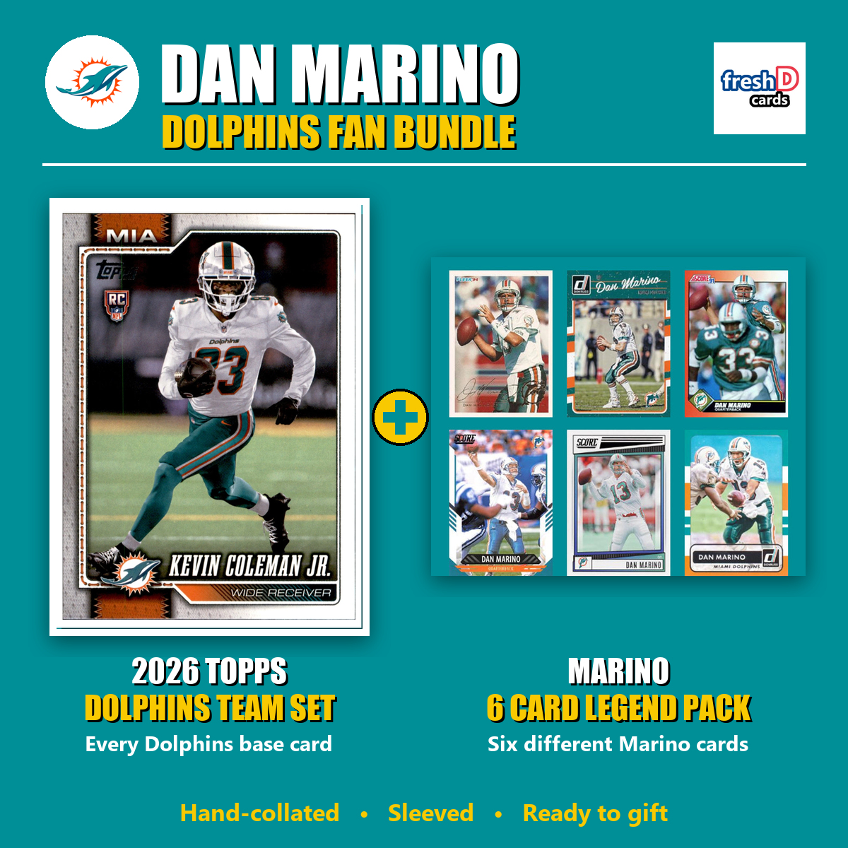 Dan Marino Miami Dolphins Football Fan Bundle - 2026 Topps Team Set + 6 Card Legend Pack