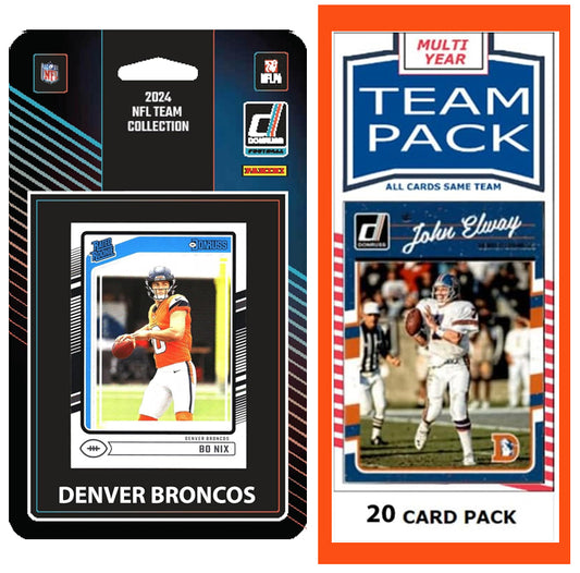 Denver Broncos 2025 2024 2023 Team Pack 20 Cards John Elway + 2024 Donruss Team Set Bo Nix RC plaque