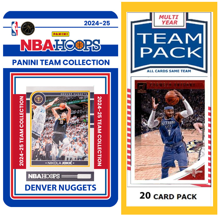 Denver Nuggets Multiyear Pack 20 Cards Carmelo Anthony + 2024-25 HOOPS Team Set Jokic plaque
