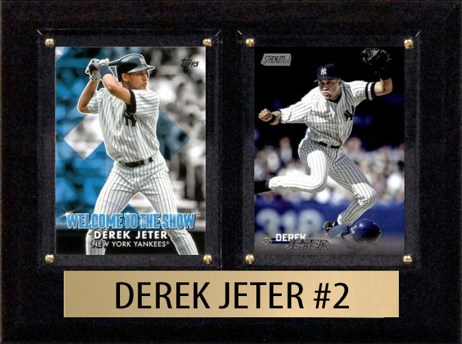 Derek Jeter New York Yankees Topps Card baseball plaque with 2 trading cards and engraved nameplate, 6x8 fan cave display