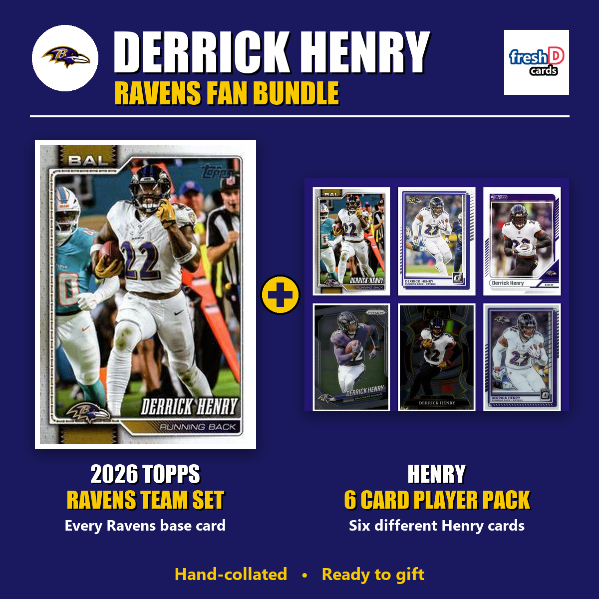 Derrick Henry Baltimore Ravens Football Fan Bundle - 2026 Topps Team Set + 6 Card Player Pack