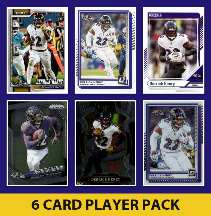 Derrick Henry 6 Card Football Player Pack 2026 2025 2024 Topps Donruss Prizm Baltimore Ravens