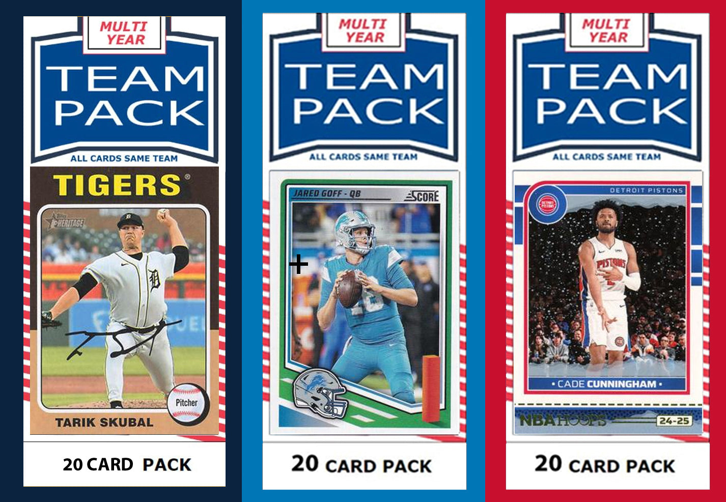 Detroit City Team Pack Tigers Lions Pistons 2024 2026 2025 Skubal Goff Cunningham Topps Donruss Hoops plaque