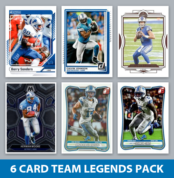 Detroit Lions 6 Card Legends Pack Donruss Topps Panini Barry Sanders Stafford
