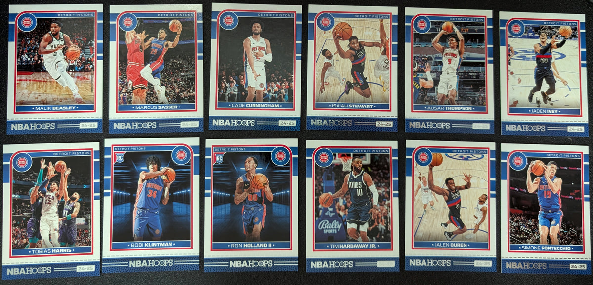 Detroit Pistons Multiyear Pack 20 Cards Isiah Thomas + 2024-25 HOOPS Team Set Cunningham plaque