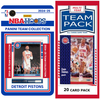 Detroit Pistons Multiyear Pack 20 Cards Isiah Thomas + 2024-25 HOOPS Team Set Cunningham plaque