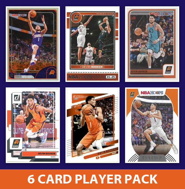 Devin Booker 6 Card Player Pack 2025 2024 2023 Hoops Donruss Phoenix Suns