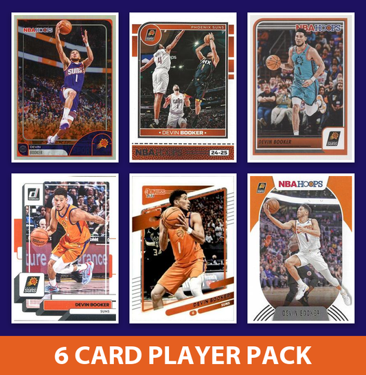 Devin Booker 6 Card Player Pack 2025 2024 2023 Hoops Donruss Phoenix Suns