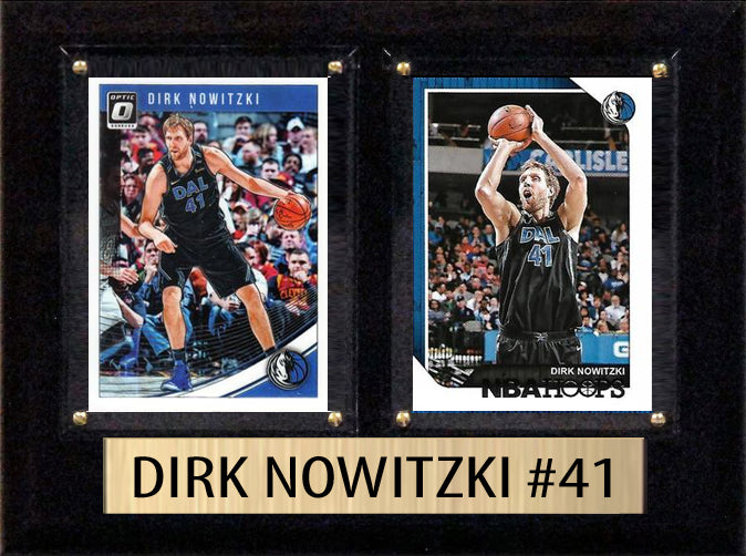 Dirk Nowitzki 2 Card basketball plaque with 2 trading cards and engraved nameplate, 6x8 fan cave display