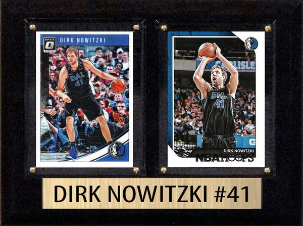 Dirk Nowitzki 2 Card basketball plaque with 2 trading cards and engraved nameplate, 6x8 fan cave display