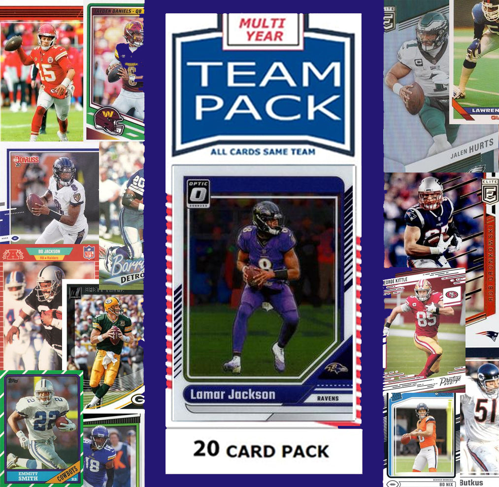 Donruss Baltimore Ravens 9 Football Card Team Sets 2024 2023 2021 2017 2008 2012 2025 Lamar Jackson hand-collated team set