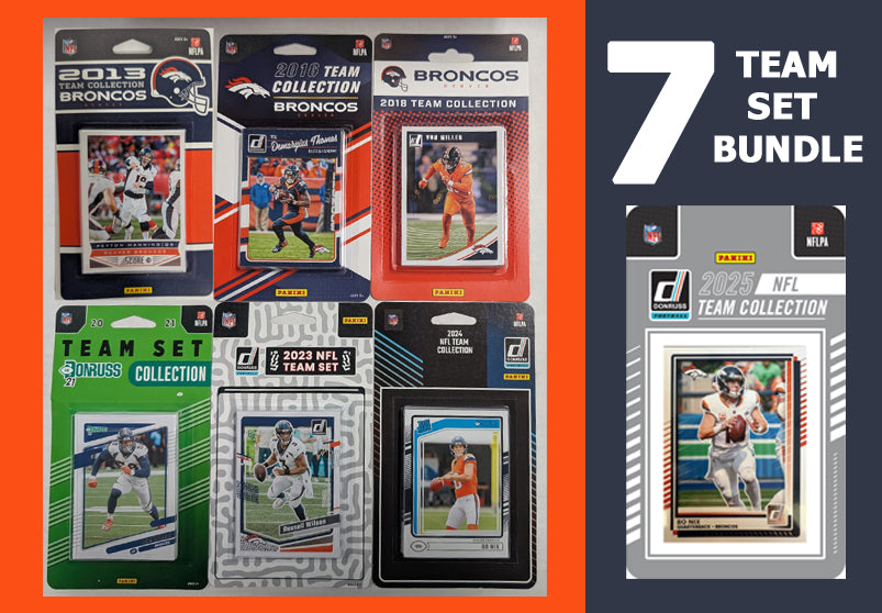 Donruss Denver Broncos Team Sets 2025 2024 2023 2019 2016 2013 + Multiyear Pack 2025 Bo Nix hand-collated team set
