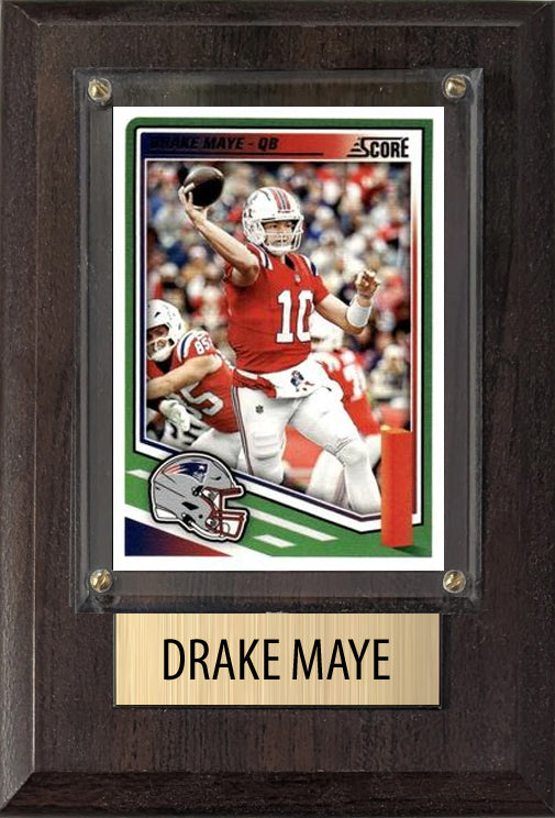 Drake Maye New England Patriots 2025 Donruss Score Prizm Topps 4x6 Gift football plaque with 1 trading card and engraved nameplate, 4x6 fan cave display