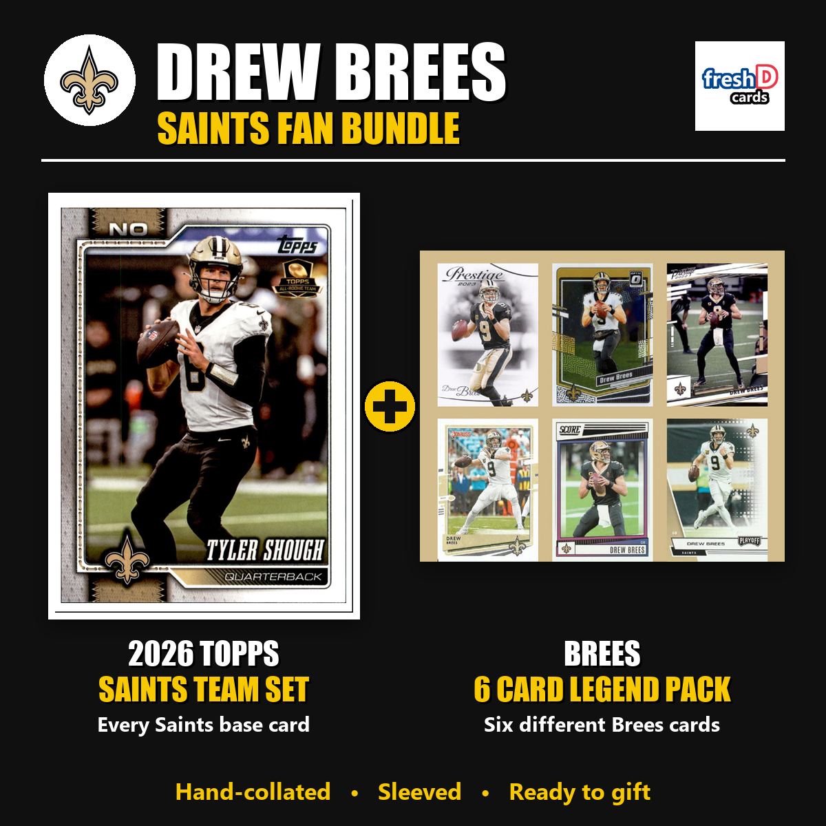 Drew Brees New Orleans Saints Football Fan Bundle - 2026 Topps Team Set + 6 Card Legend Pack