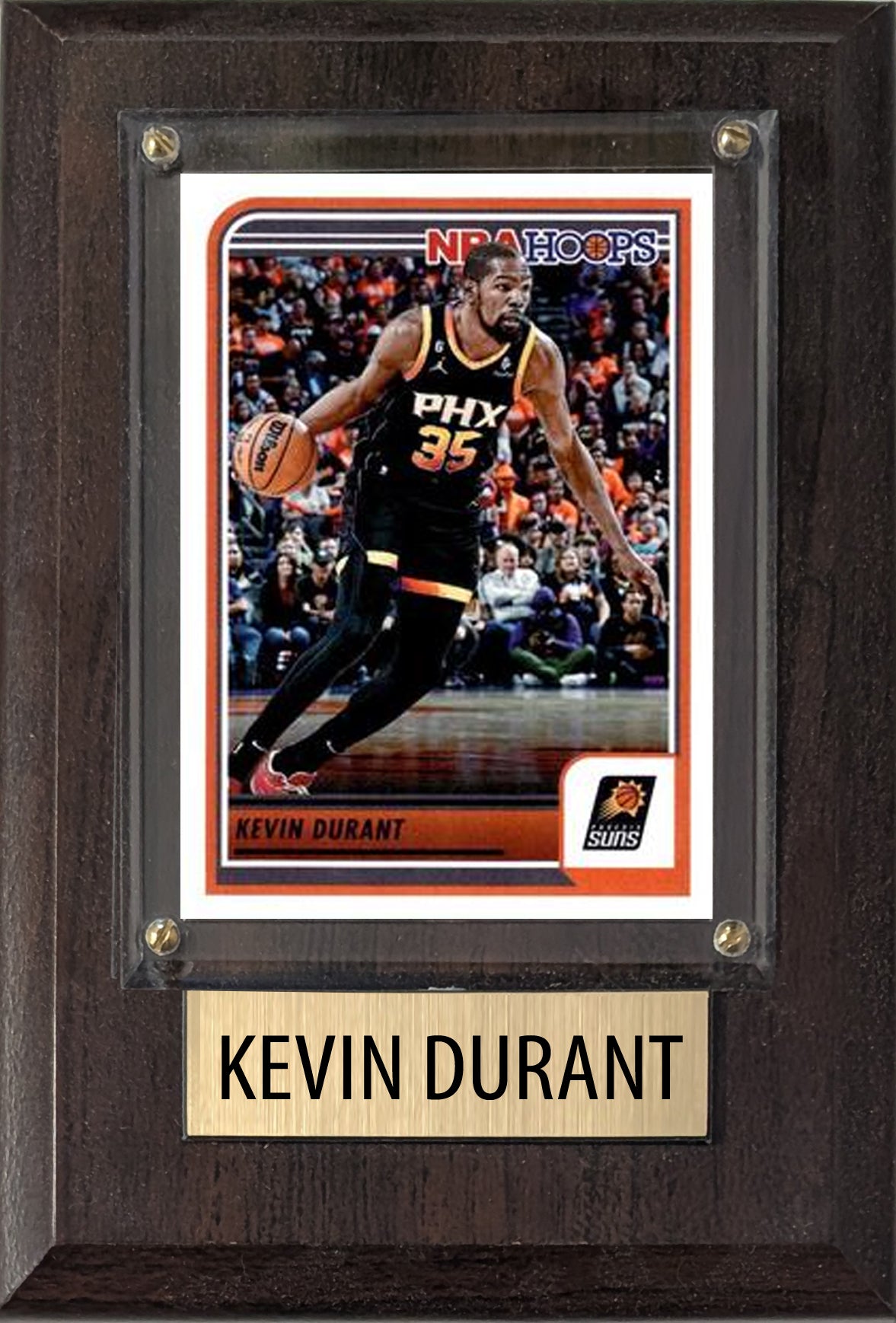 Kevin Durant Phoenix Suns 2025 2024 Donruss Score Prizm Topps 4x6 Gift basketball plaque with 1 trading card and engraved nameplate, 4x6 fan cave display