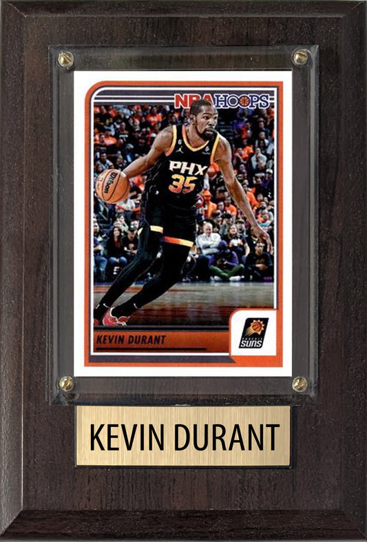 Kevin Durant Phoenix Suns 2025 2024 Donruss Score Prizm Topps 4x6 Gift basketball plaque with 1 trading card and engraved nameplate, 4x6 fan cave display