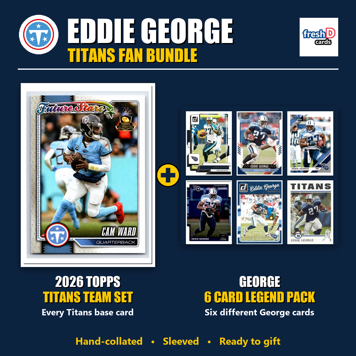 Eddie George Tennessee Titans Football Fan Bundle - 2026 Topps Team Set + 6 Card Legend Pack