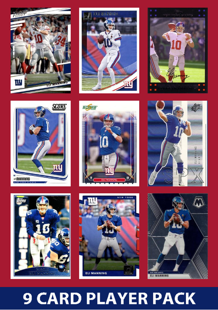 Eli Manning 9 Card Legend Pack Donruss 2023 2024 2025 Topps Panini Score New York Giants plaque