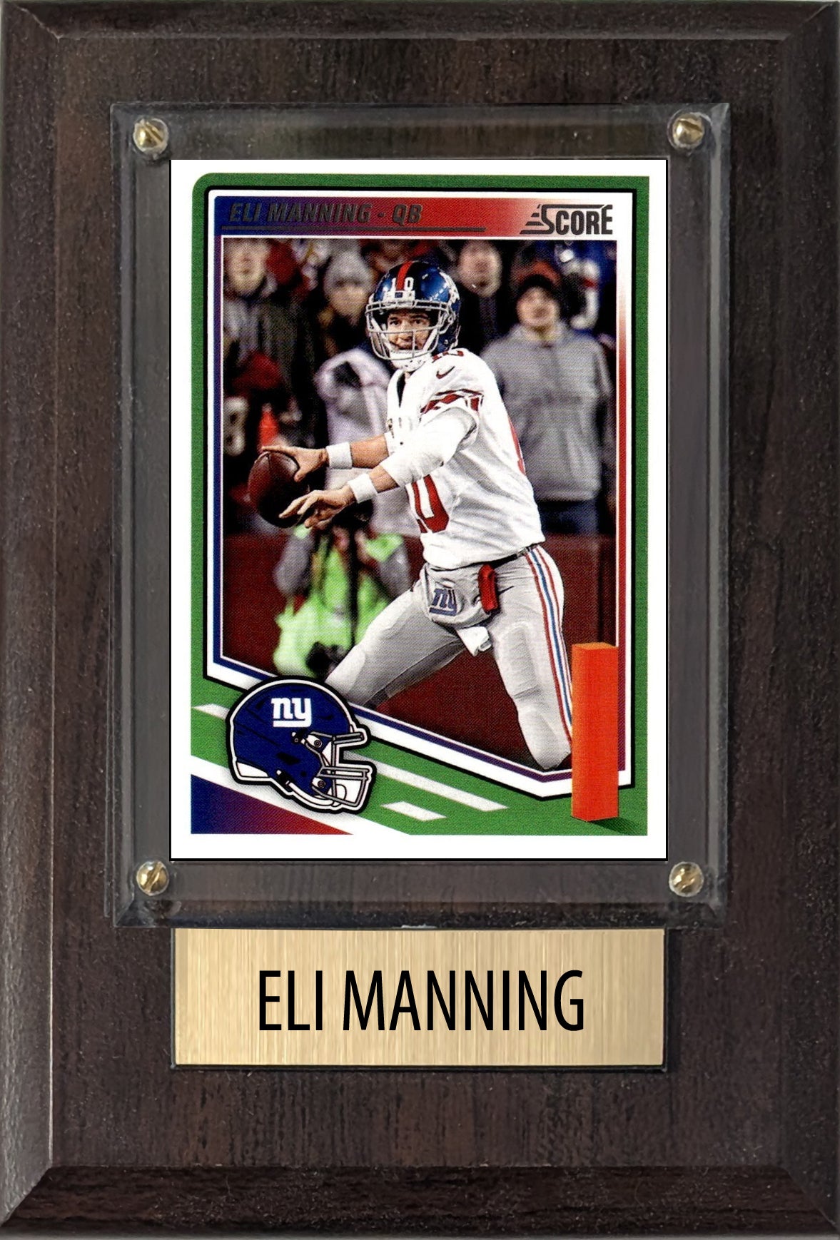 Eli Manning New York Giants 2025 2024 Donruss Score Prizm Topps 4x6 Gift football plaque with 1 trading card and engraved nameplate, 4x6 fan cave display