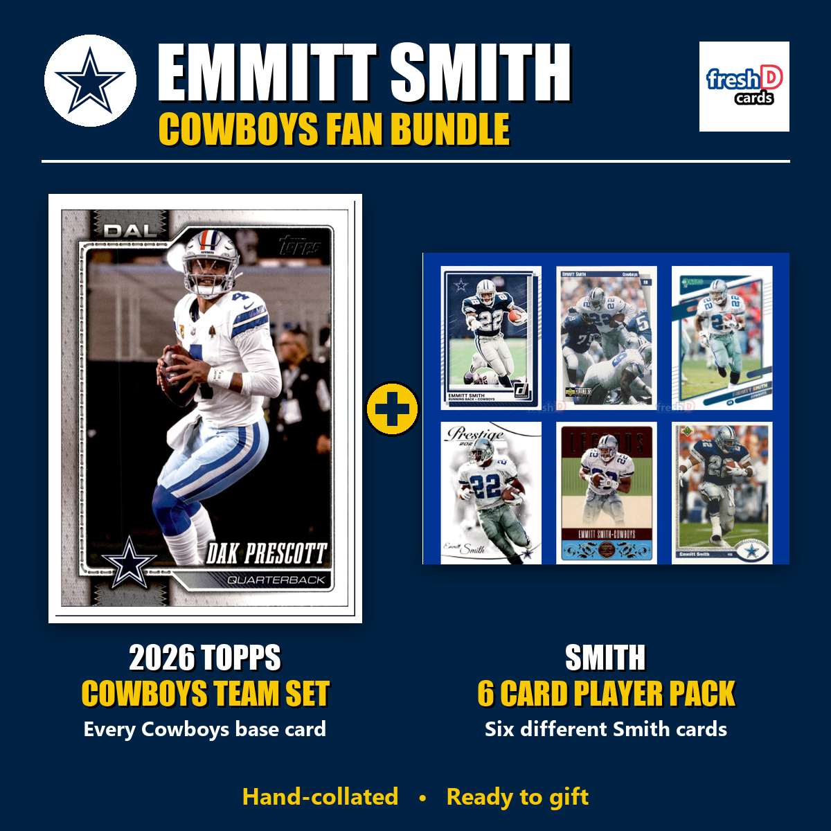 Emmitt Smith Dallas Cowboys Football Fan Bundle - 2026 Topps Team Set + 6 Card Player Pack