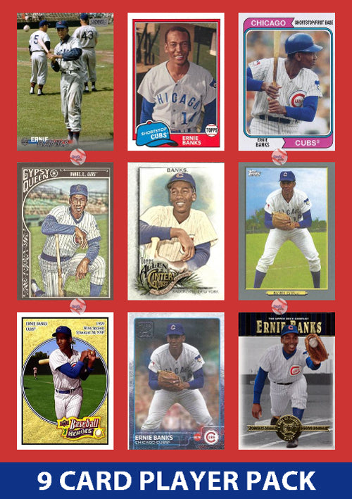 Ernie Banks Chicago Cubs 9 Card Legend Pack Topps Bowman 2025 2024 2023 2022 plaque