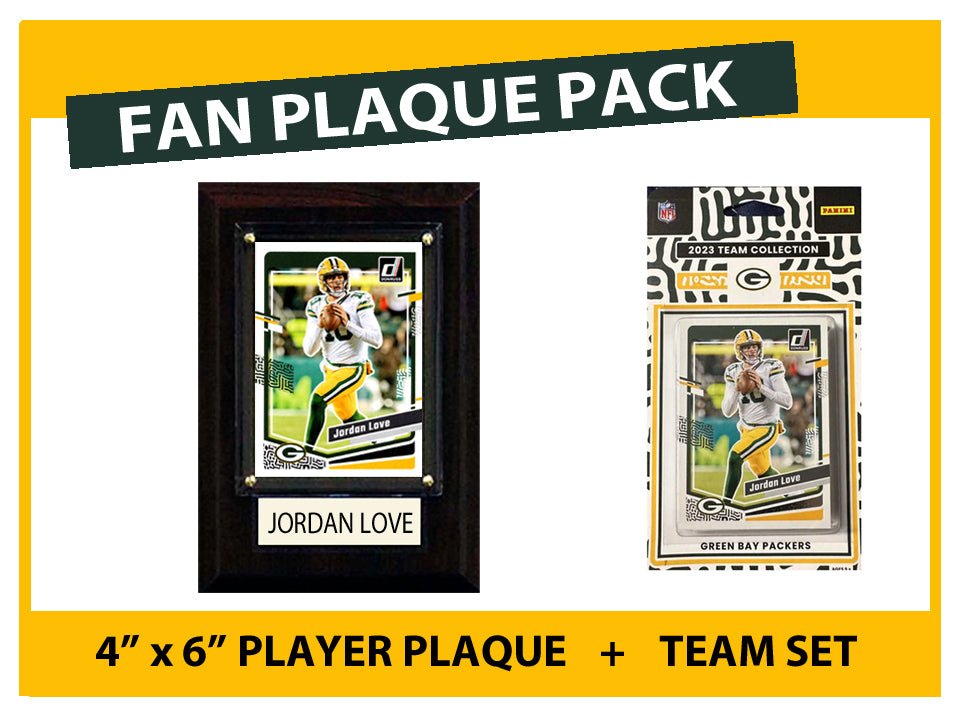 Fan Plaque Pack Green Bay Jordan Love 4x6 + 2023 Donruss Team Set