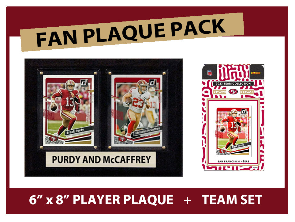 2023 San Francisco 49ers Fan Plaque Pack Purdy McCaffrey + 2023 Donruss Team Set