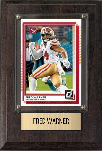 Fred Warner San Francisco 49ers football plaque with 1 trading card and engraved nameplate, 4x6 fan cave display