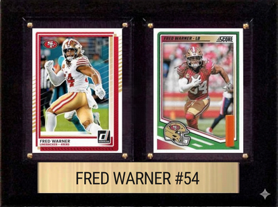 Fred Warner San Francisco 49ers football plaque with 2 trading cards and engraved nameplate, 6x8 fan cave display