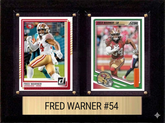Fred Warner San Francisco 49ers football plaque with 2 trading cards and engraved nameplate, 6x8 fan cave display