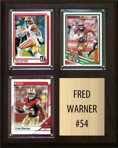Fred Warner San Francisco 49ers football plaque with 3 trading cards and engraved nameplate, 8x10 fan cave display